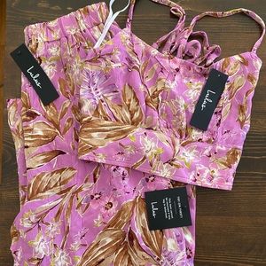 Lulu's Floral Lace - Up Two Piece Jumpsuit